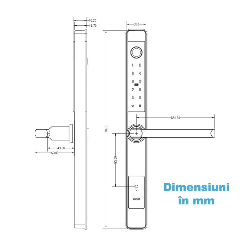 Yala smart ultraslim pentru usi termopan, amprenta, cod, card, aplicatie TTLock, Wi-Fi, negru [4]