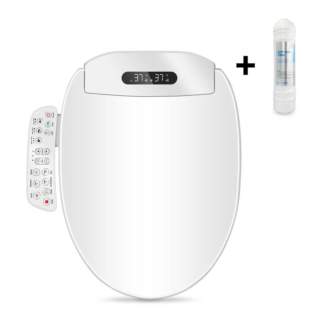 Capace WC inteligente - Capac WC cu functie de bideu si filtru anticalcar inclus, model scurt 45-49 cm, consola