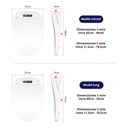 Capac WC cu functie de bideu, control din telecomanda, model rotund scurt 45-49 cm [2]