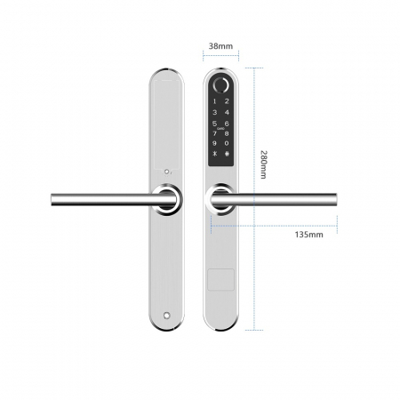 Incuietoare smart pentru usi termopan PVC deschidere cu amprenta, cod, card, telefon, Wi-Fi, Bluetooth, argintiu [4]