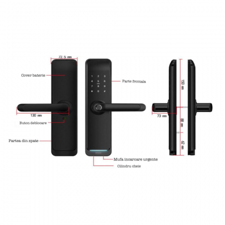 Incuietoare smart max lux negru, ideal Booking, Airbnb, deschidere cu amprenta, cod, card, telefon, Wi-Fi, Bluetooth [4]