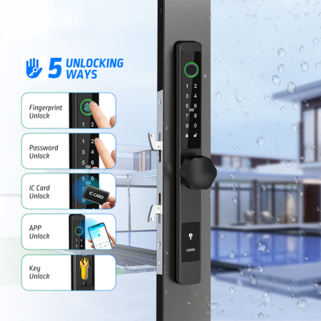 Yala smart ultraslim pentru usi termopan cu aplicatia TTLock maner buton negru [4]