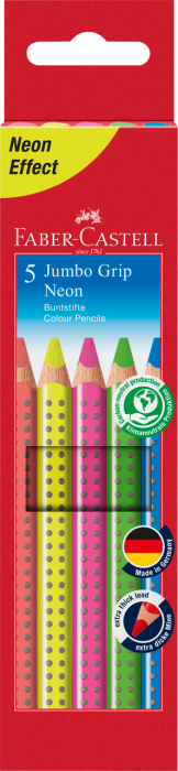 Creioane Colorate 5 Culori Neon Jumbo Grip Faber-Castell [1]