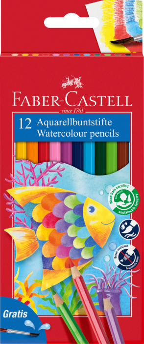 Creioane Colorate Acuarela 12 Buc + Pensula Faber-Castell [1]
