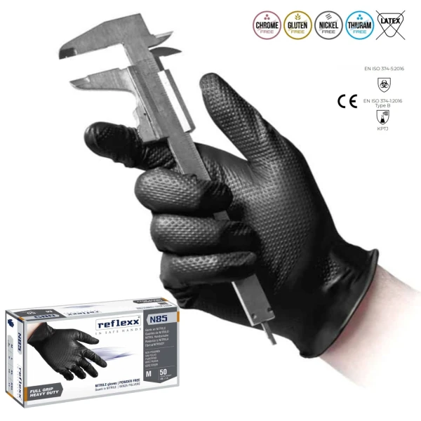 Manusi nitril groase, negre, pentru domenii tehnice, rezistente, texturate, cu aderenta ridicata, 0.15-0.20mm grosime, 50 buc/cutie [2]