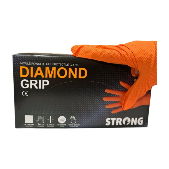 Mănuși nitril texturate orange Strong Grip 50/cut [2]