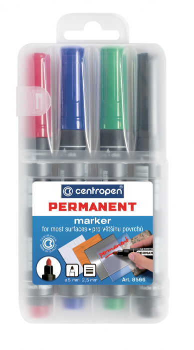 Marker Permanent 4/Set Varf Rotund 2.5Mm 8566 Centropen [1]