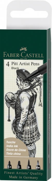 Pitt Artist Pen Set 4 Buc Negru ( 1.5,C,B,Fm) Faber-Castell [1]