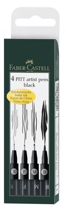 Pitt Artist Pen Set 4 Buc Negru Faber-Castell [1]