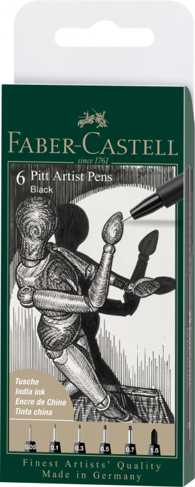 Pitt Artist Pen Set 6 Buc 0.05, 0.1, 0.3, 0.5, 0.7, 0.15 Faber-Castell [1]