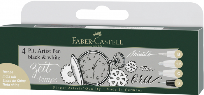 Pitt Artist Pen Soft Brush Set 4 Buc Alb+Negru Faber-Castell [1]