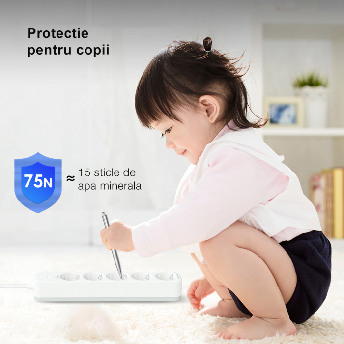 Prelungitor 3M 5 Prize Protectie Copii + Intrerupator Deli [3]