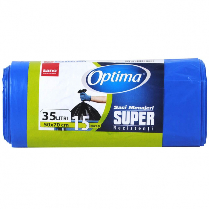 Saci Menajeri Ldpe Albastri Sano Optima, 35 L, 50 X 70 Cm, 22 Micrpni, 15 Saci/Rola [1]
