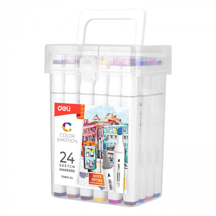 Set 24 Markere Sketching Varf Dublu 1Mm/7Mm Cut Plastic Deli [2]