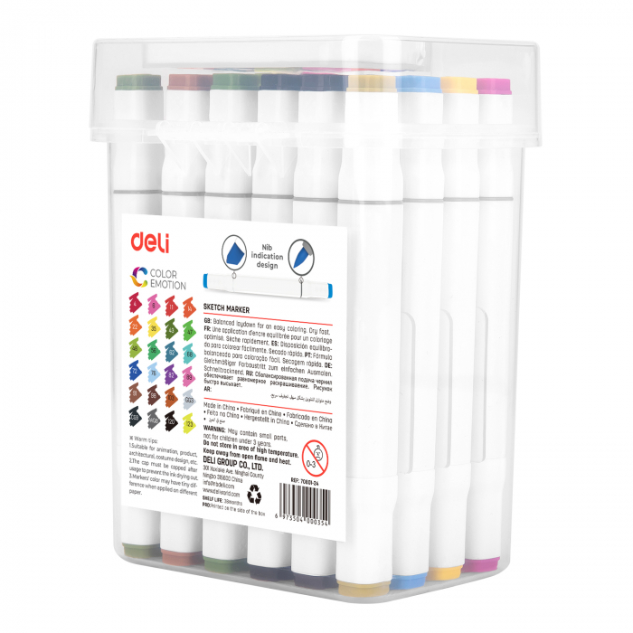 Set 24 Markere Sketching Varf Dublu 1Mm/7Mm Cut Plastic Deli [3]