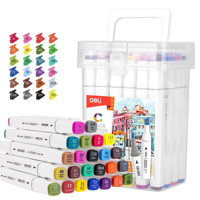 Set 24 Markere Sketching Varf Dublu 1Mm/7Mm Cut Plastic Deli [4]