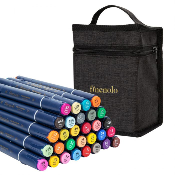 Set 30 Markere Sketching Varf Dublu Rotund/Tesit Husa Textila Deli [1]