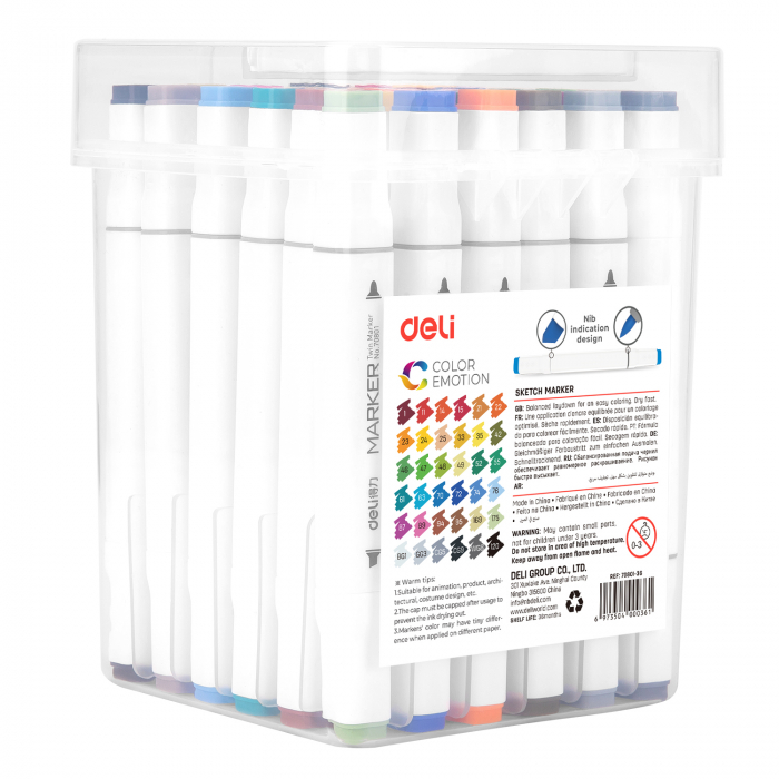 Set 36 Markere Sketching Varf Dublu 1Mm/7Mm Cut Plastic Deli [3]