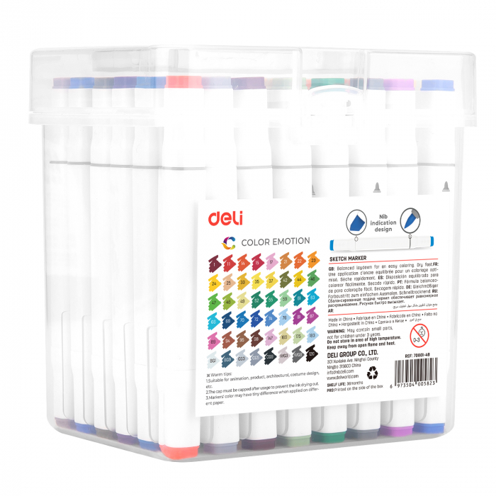 Set 48 Markere Sketching Varf Dublu 1Mm/7Mm Cut Plastic Deli [3]