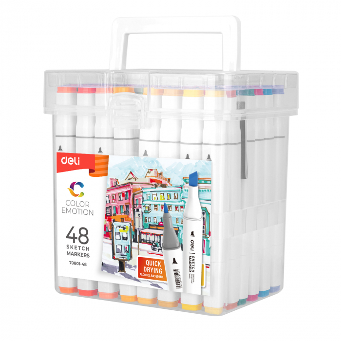 Set 48 Markere Sketching Varf Dublu 1Mm/7Mm Cut Plastic Deli [2]