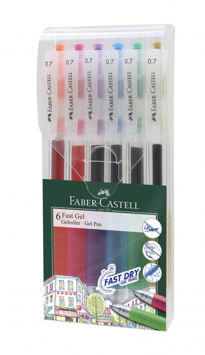Set 6 Buc Pix Cu Gel 0.7Mm Fast Gel Faber-Castell [1]