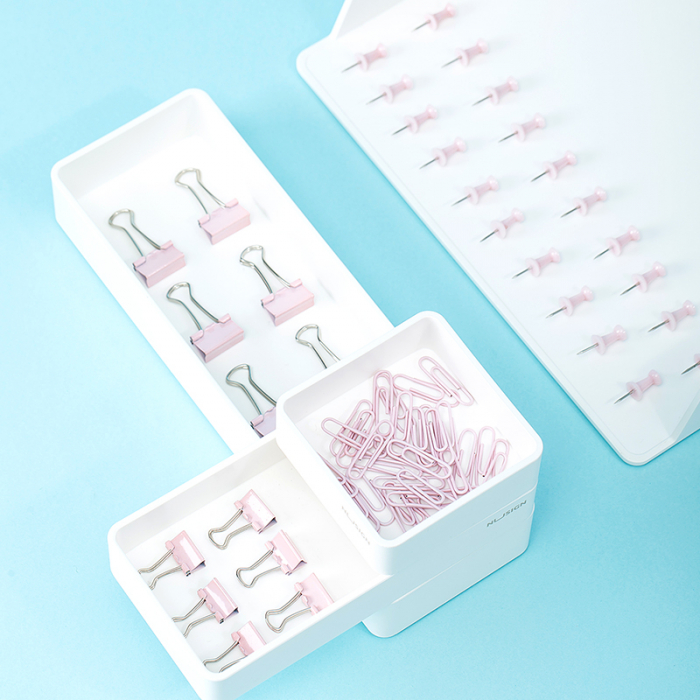 Set Accesorii Birou (Agrafe, Clipsuri, Pioneze) Roz Deli [5]