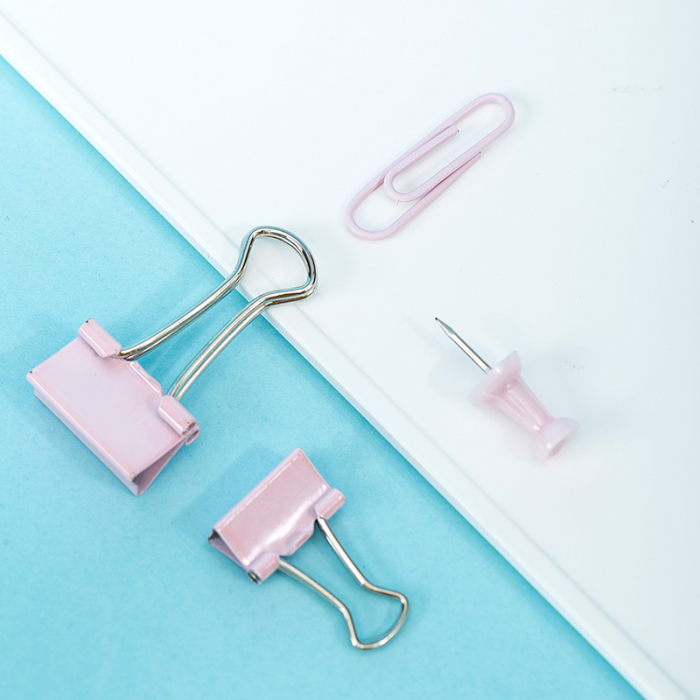 Set Accesorii Birou (Agrafe, Clipsuri, Pioneze) Roz Deli [4]