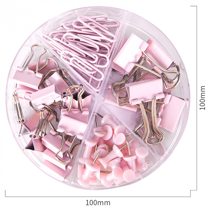 Set Accesorii Birou (Agrafe, Clipsuri, Pioneze) Roz Deli [3]