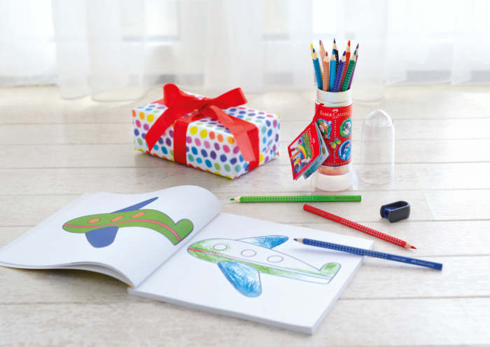 Set Cadou Racheta 15 Creioane Colorate Grip + Ascutitoare  Faber [2]