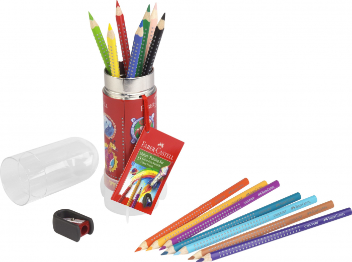 Set Cadou Racheta 15 Creioane Colorate Grip + Ascutitoare  Faber [4]