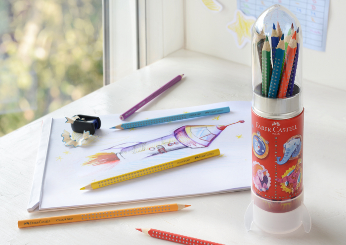 Set Cadou Racheta 15 Creioane Colorate Grip + Ascutitoare  Faber [3]