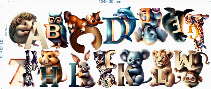 Stickere decorative perete din autocolant textil repozitionabil Alfabetul cu animale [4]