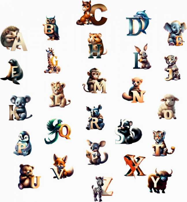 Stickere decorative perete din autocolant textil repozitionabil Alfabetul cu animale [2]