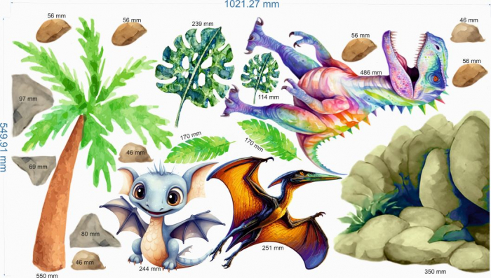 Stickere decorative perete din autocolant textil repozitionabil model  dinozauri [3]