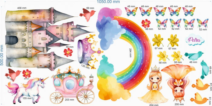 Stickere decorative perete din autocolant textil repozitionabil printese, castel, unicorn [4]