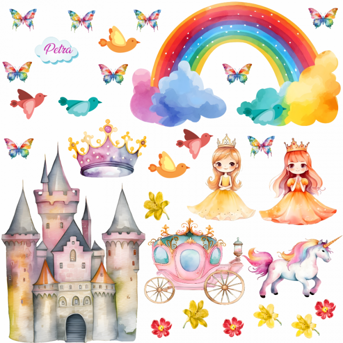 Stickere decorative perete din autocolant textil repozitionabil printese, castel, unicorn [2]