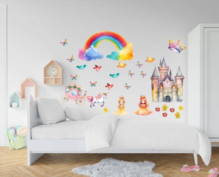 Stickere decorative perete din autocolant textil repozitionabil printese, castel, unicorn [1]
