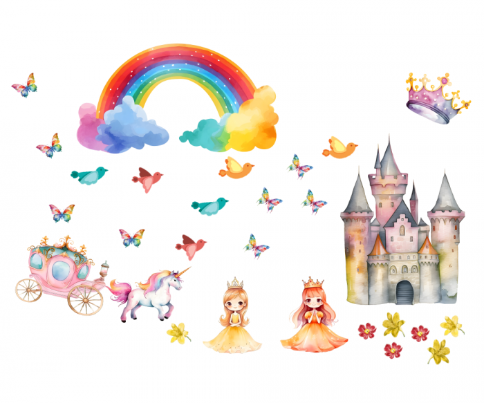 Stickere decorative perete din autocolant textil repozitionabil printese, castel, unicorn [3]