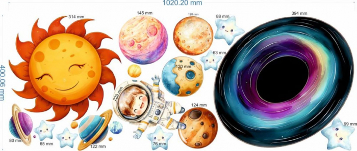 Stickere decorative perete din autocolant textil repozitionabil – Spatiu, Planete, Univers, Astronaut, Stele [3]