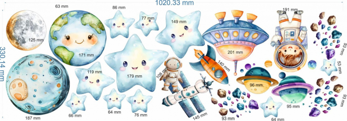 Stickere decorative perete din autocolant textil repozitionabil – Spatiu, Planete, Univers, Astronaut, Stele [2]
