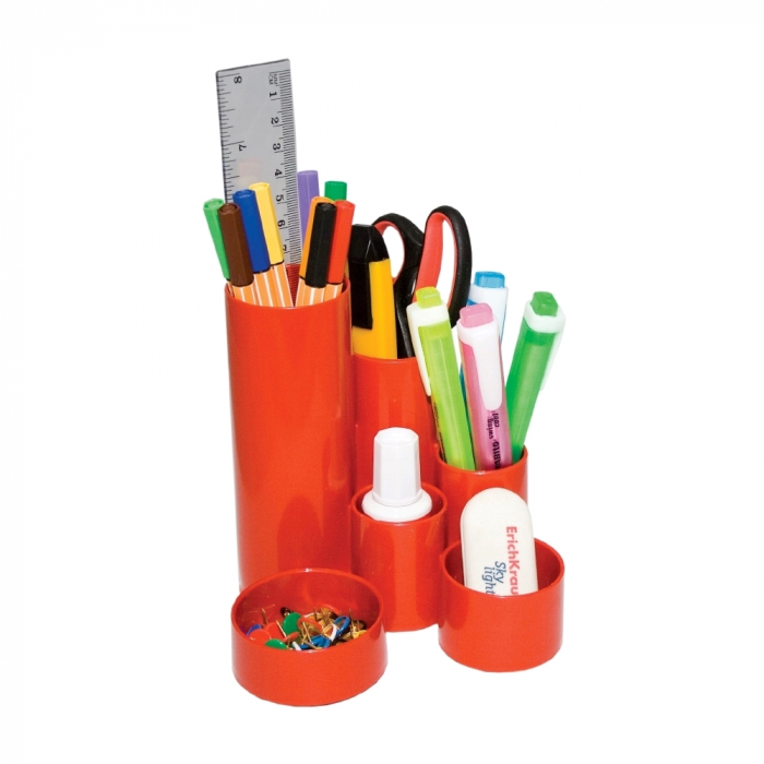 Suport Pentru Accesorii De Birou Flaro, 4 Compartimente, Neechipat, Rosu [2]