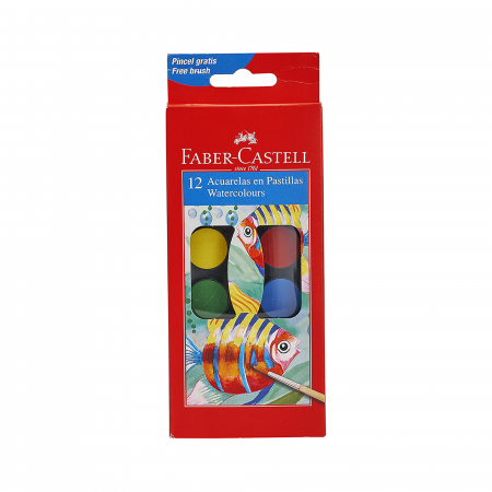 Pensule, Acuarele, Tempera, Guase - Acuarele 12 Culori 24Mm + Pensula Faber-Castell