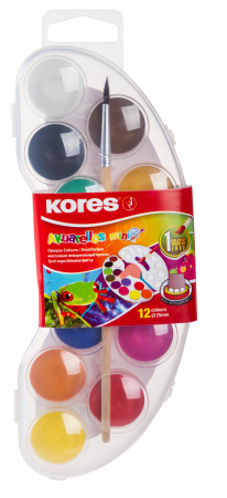Pensule, Acuarele, Tempera, Guase - Acuarele 12 Culori 25Mm Cu Pensula Akuarellos Mini Kores