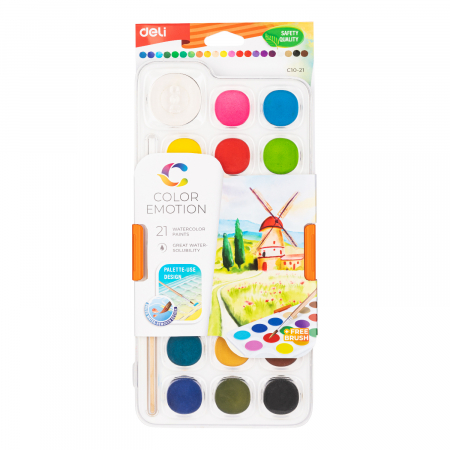 Pensule, Acuarele, Tempera, Guase - Acuarele 21 Culori 28Mm + Pensula Deli