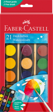 Pensule, Acuarele, Tempera, Guase - Acuarele 21 Culori 30Mm + Pensula Faber-Castell