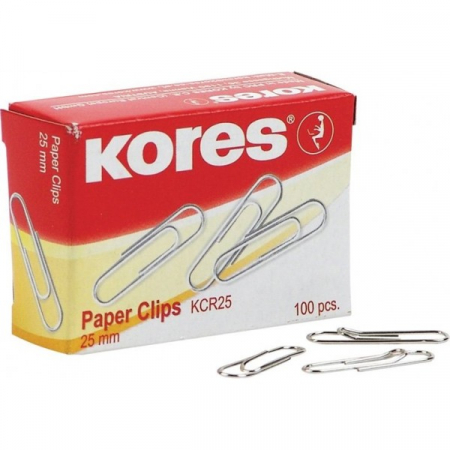 Agrafe. Pioneze. Clipsuri. Ace cu Gamalie. Elastice - Agrafe Metal 25Mm 100/Cutie Kores