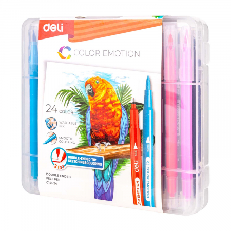 Carioci - Carioci Cu Varf Pensula 24 Culori Cutie Plastic Deli