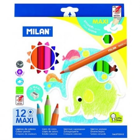 Creioane colorate - Creion Color 12 Maxi Milan Triunghiular