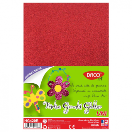 Hartie gumata - Hartie Gumata Aa Glitter Hg420R 20X30Cm 10 Coli Daco