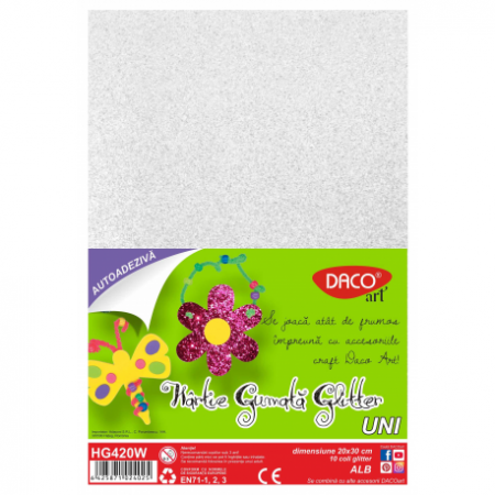 Hartie gumata - Hartie Gumata Aa Glitter Hg420W 20X30Cm 10Coli Daco